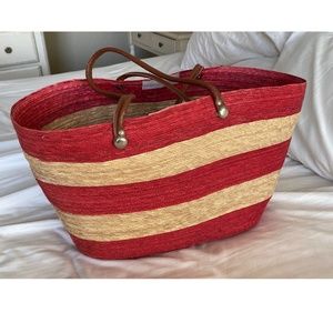 Striped Straw Beach Bag, Large